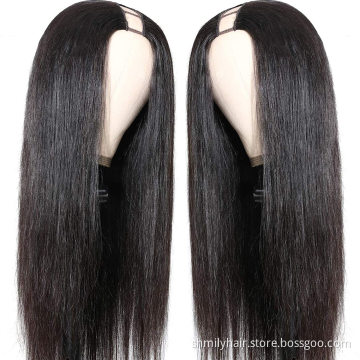 Shmily High Quality Thick 180% Density Straight U Part Wigs For Black Women Middle Part Half Hand Tied Made Human Hair wigs
